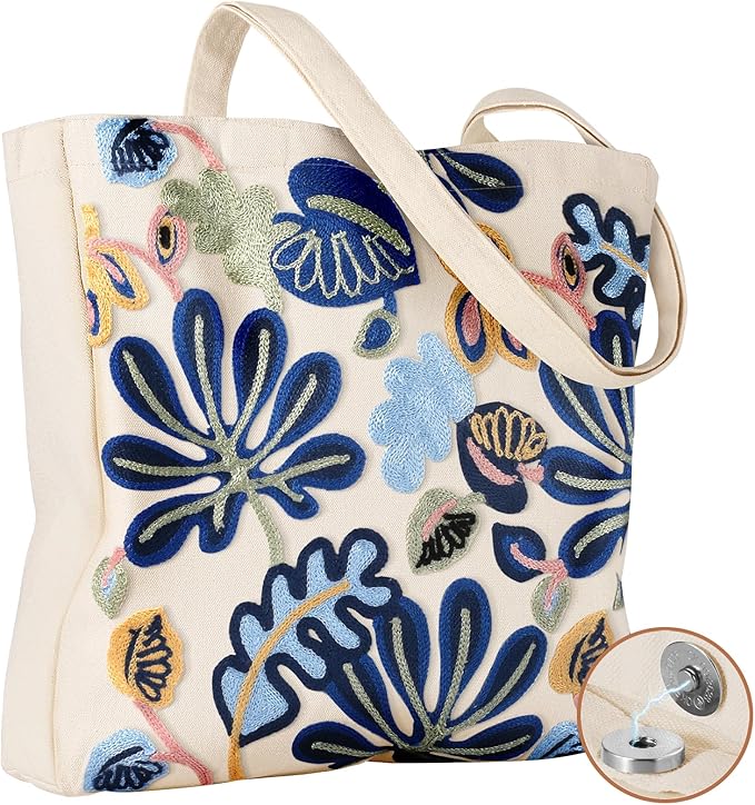 Abstract Embroidered Tote Bag (spring, mothers day, gifts)