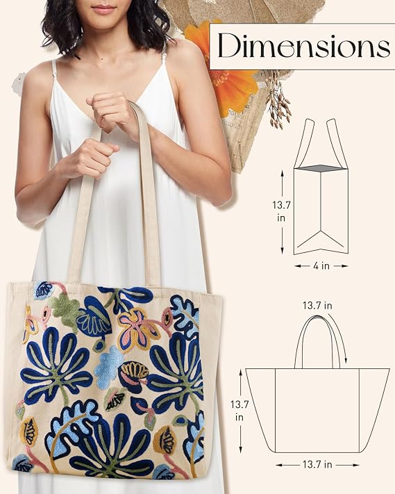 Abstract Embroidered Tote Bag (spring, mothers day, gifts)