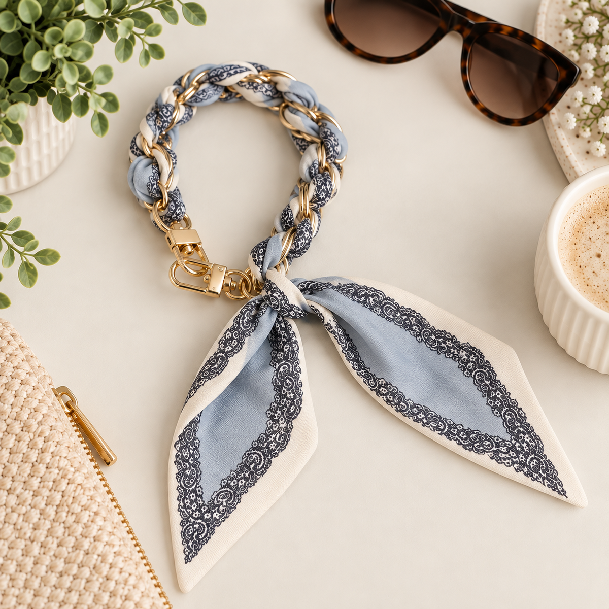 Baby Blue Satin Scarf Phone Wrist Strap & Bag Charm | Floral Wristlet | Purse Charm | Stylish Phone Accessory | Gift for Her