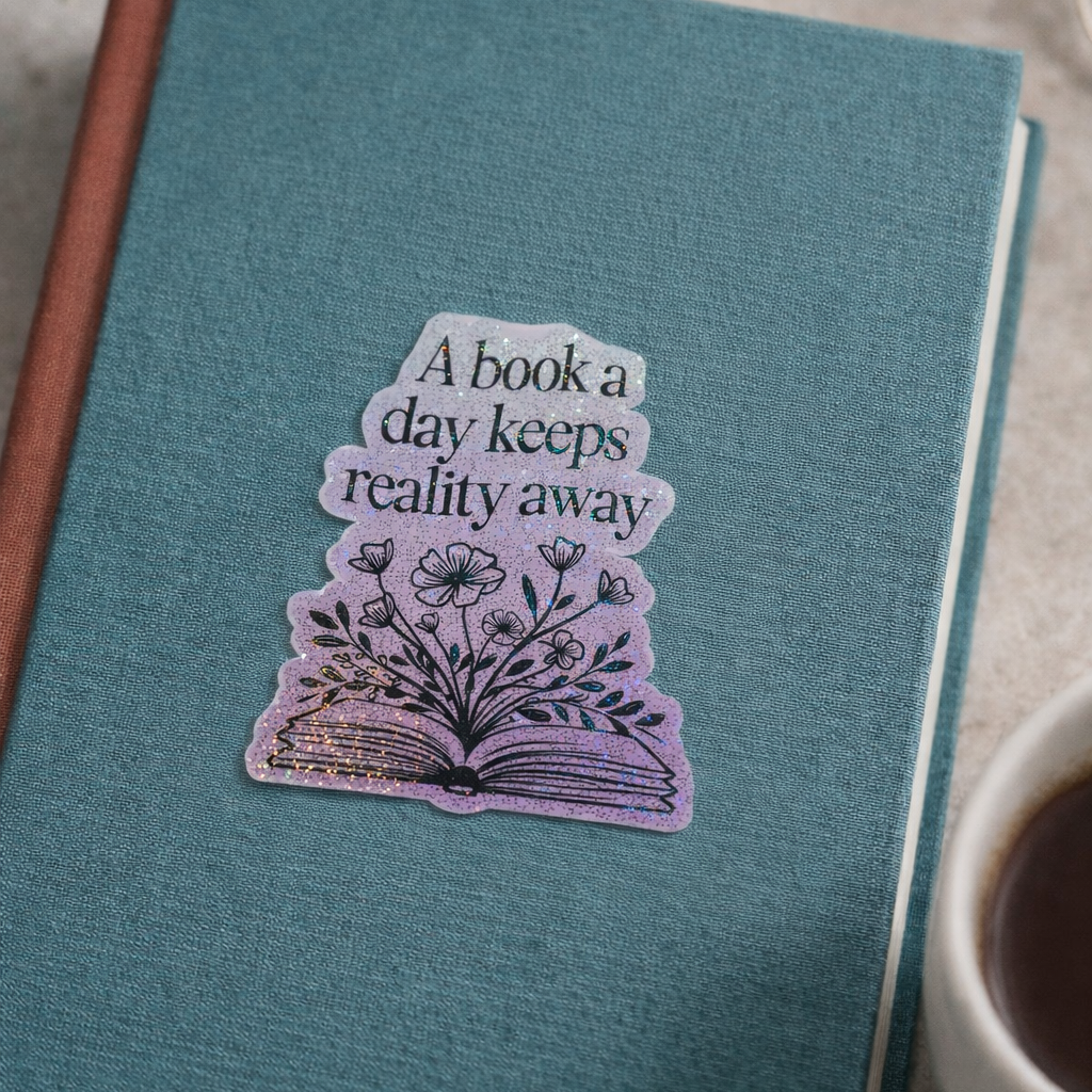A Book A Day Holographic Glitter Sticker | Vinyl Decal