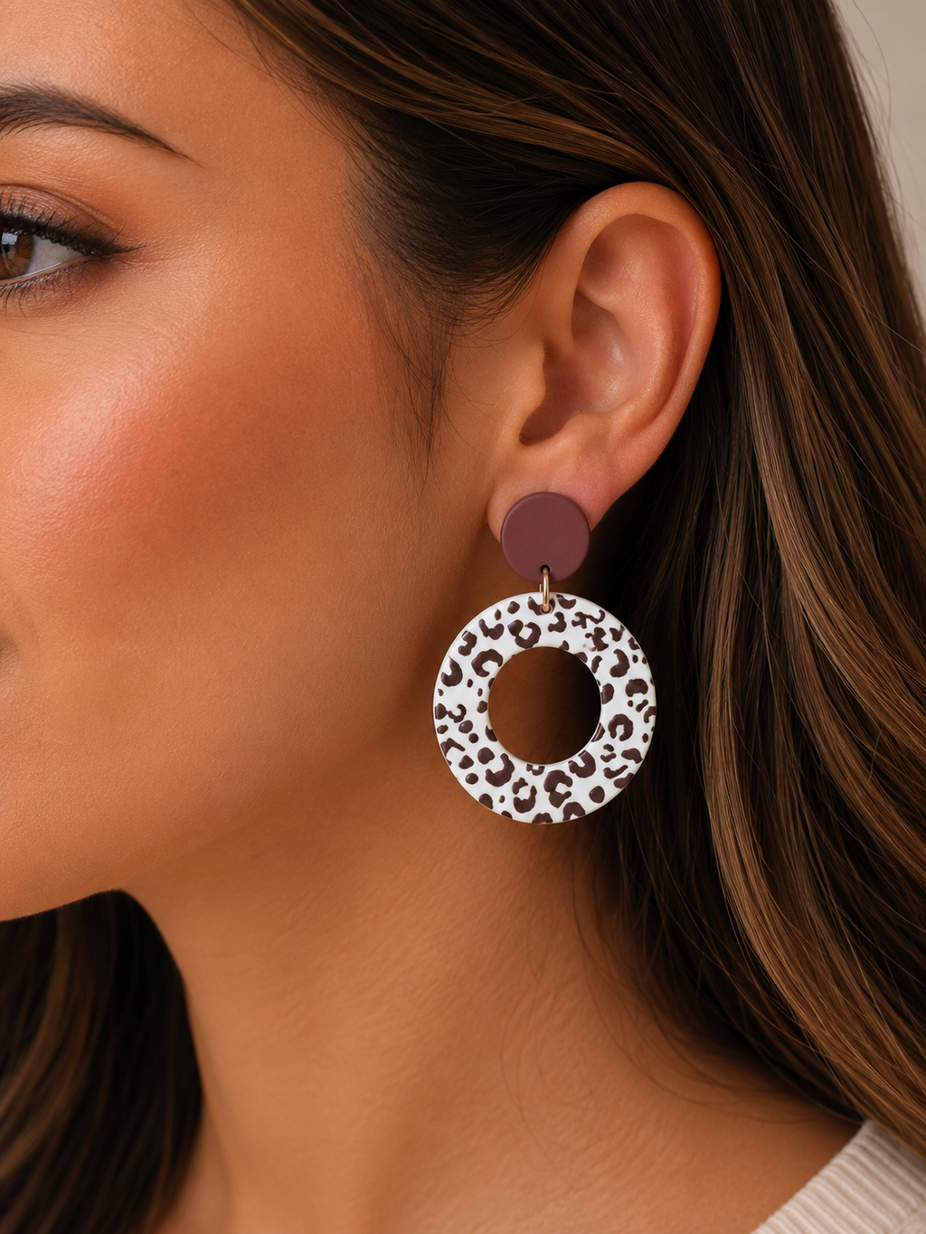 Coffee Brown Hollow Circle Retro Acrylic Women's Dangle Earrings, Ceramic Texture Cute & Elegant (Copy)
