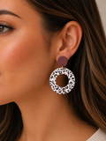 Coffee Brown Hollow Circle Retro Acrylic Women's Dangle Earrings, Ceramic Texture Cute & Elegant (Copy)
