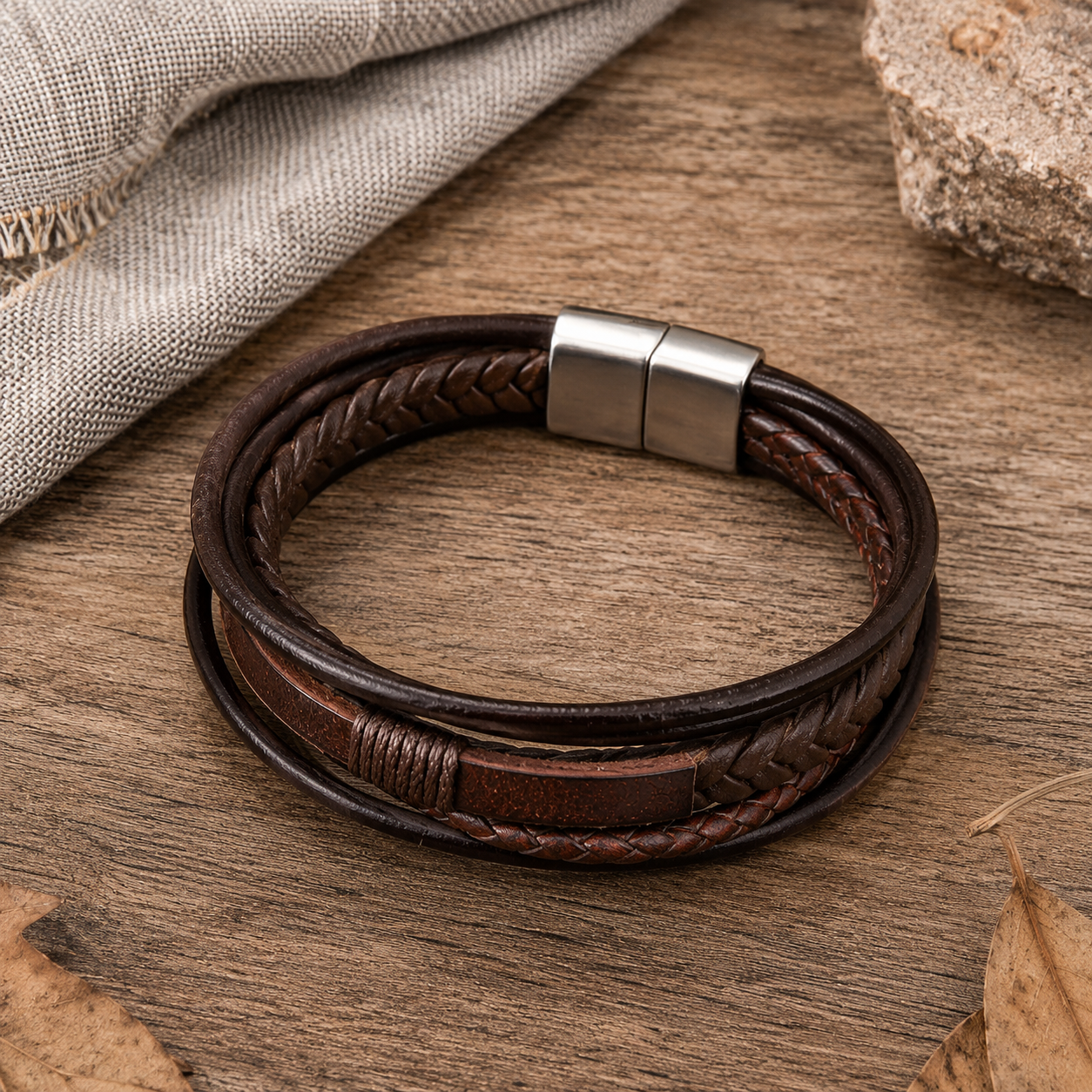 stacked Leather Magnetic Clasp Bracelet