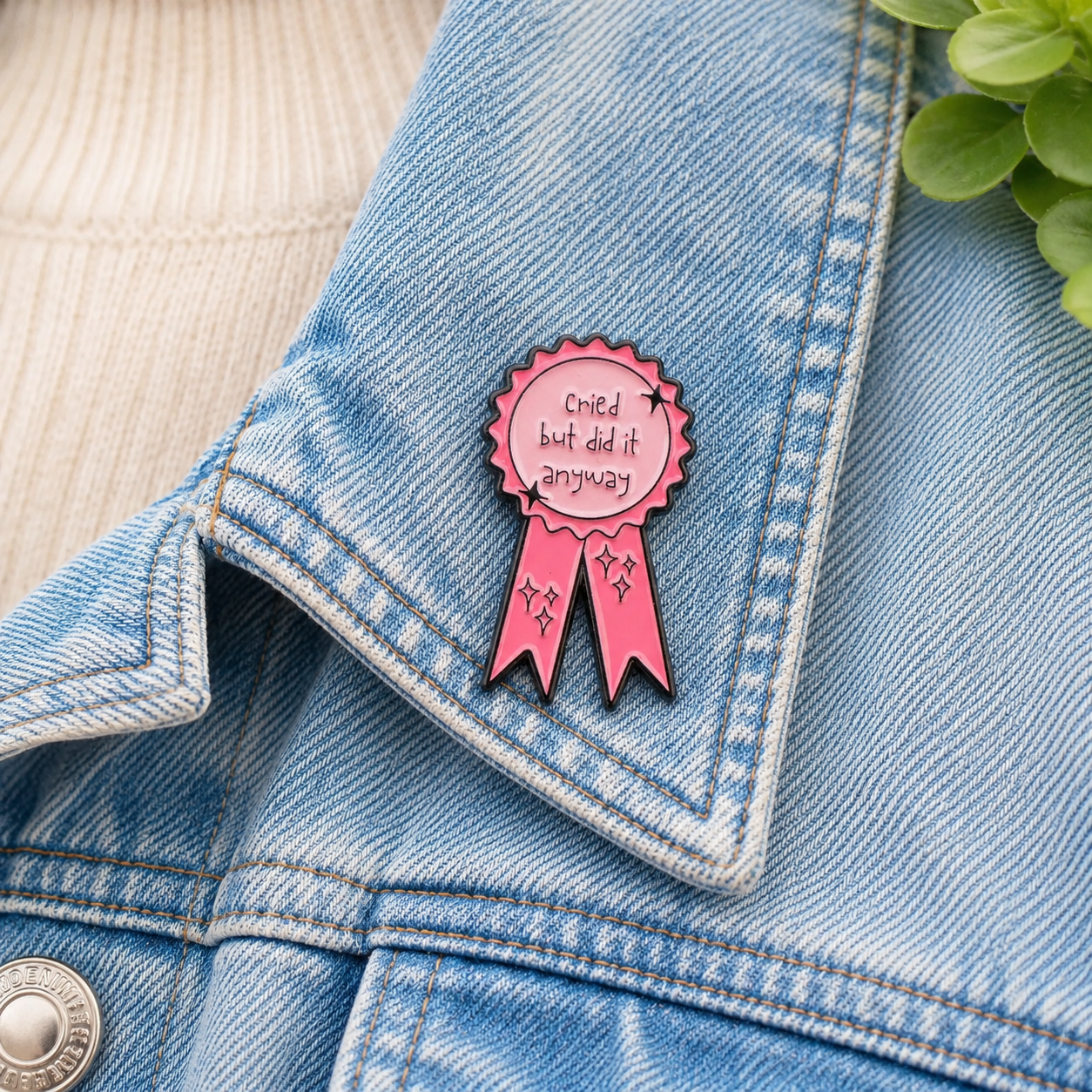 Cried But Did It Anyway Ribbon Enamel Pin | Funny Lapel Pin