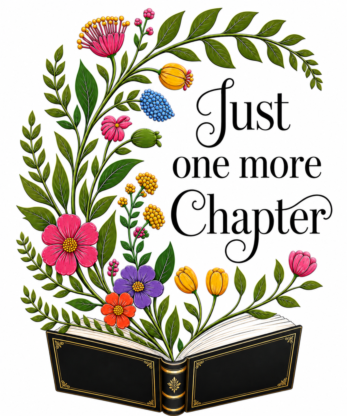 Just One More Chapter | Book Lover Sticker | Floral Celestial Stack, Vinyl Reader Decal (Approx. 3 Inches)