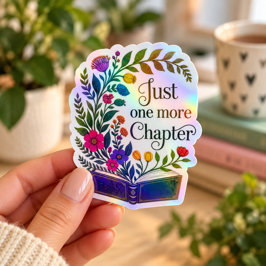 Just One More Chapter | Book Lover Sticker | Floral Celestial Stack, Vinyl Reader Decal (Approx. 3 Inches)