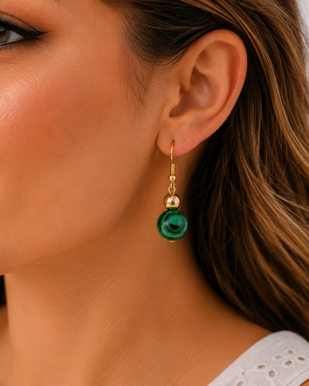 Natural Stone Round Bead Earrings