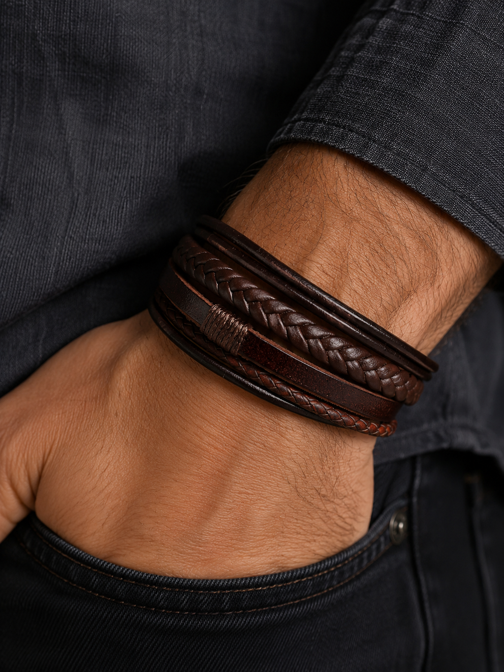 stacked Leather Magnetic Clasp Bracelet