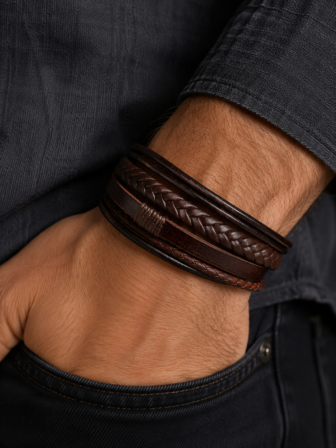 stacked Leather Magnetic Clasp Bracelet
