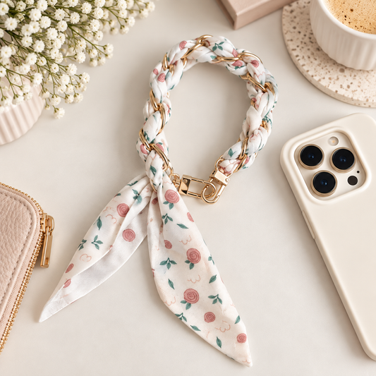 Rose Satin Scarf Phone Wrist Strap & Bag Charm | Floral Wristlet | Purse Charm | Stylish Phone Accessory | Gift for Her