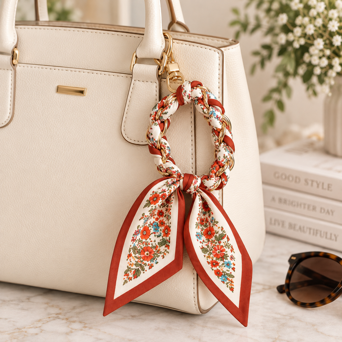 Red Floral Satin Scarf Phone Wrist Strap & Bag Charm | Floral Wristlet | Purse Charm | Stylish Phone Accessory | Gift for Her