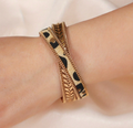 Leopard Print Gold Crisscross Bohemian Style Bracelet, Leather and Gold Chain Magnetic Bracelet