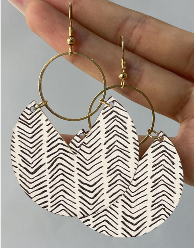 White Leaf Geometric Wooden Shaped Earrings | Boho Chic Earrings