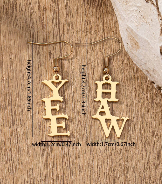 Yee Haw Letter Metal Dangle Earrings | South Western Cowgirl Style