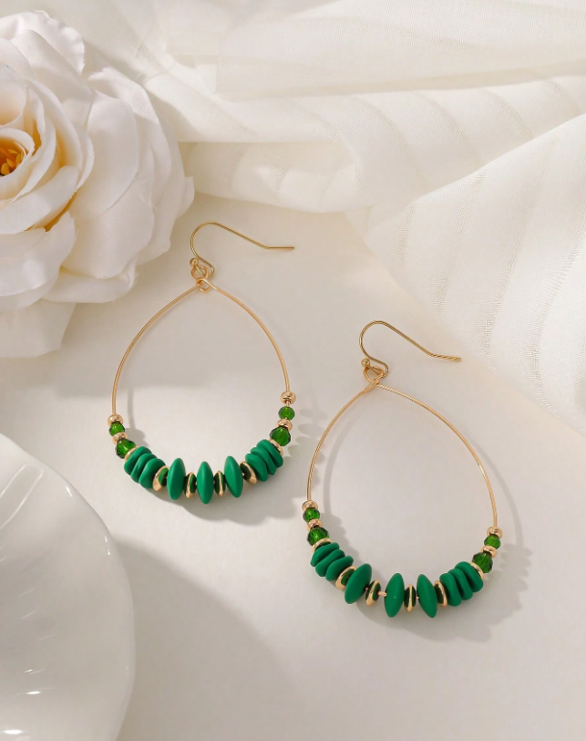 Emerald Green Exaggerated Water Drop Shape Beaded Dangle Earring