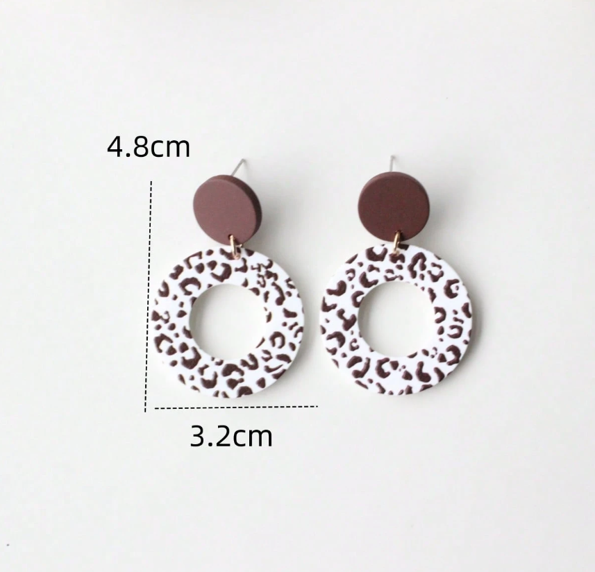 Coffee Brown Hollow Circle Retro Acrylic Women's Dangle Earrings, Ceramic Texture Cute & Elegant (Copy)