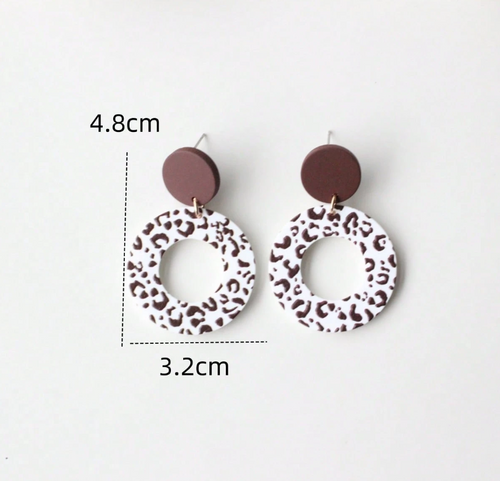 Coffee Brown Hollow Circle Retro Acrylic Women's Dangle Earrings, Ceramic Texture Cute & Elegant (Copy)