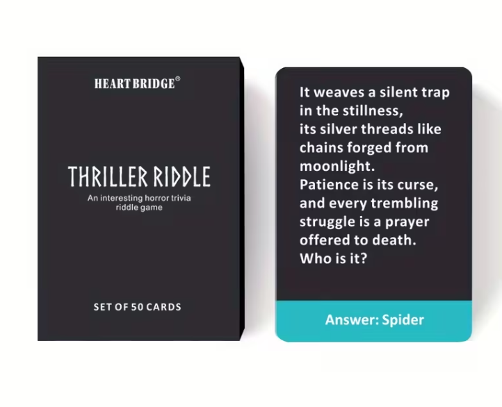 Horror Riddle Card Game | Thriller Trivia Cards | Spooky Party Game | Halloween Game | Horror Lover Gift | 50 Riddles
