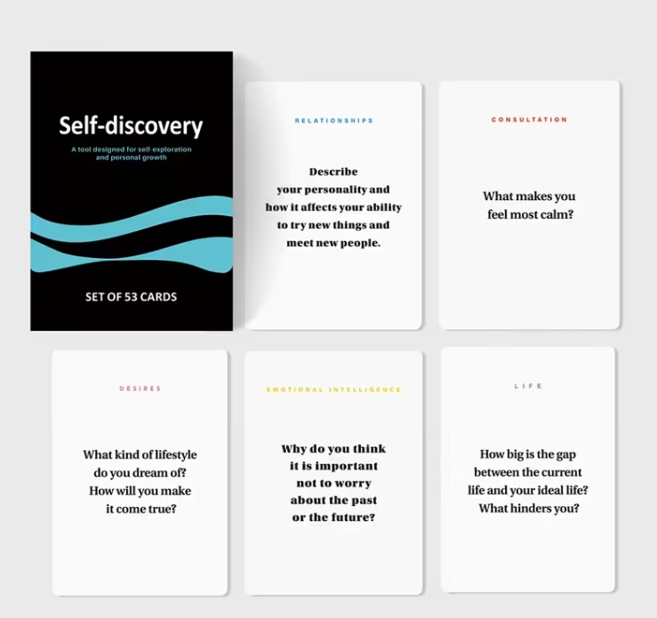 Self Discovery Cards | Personal Growth Card Deck | Mindfulness Journal Prompts | Self Reflection Questions | Therapy Gift