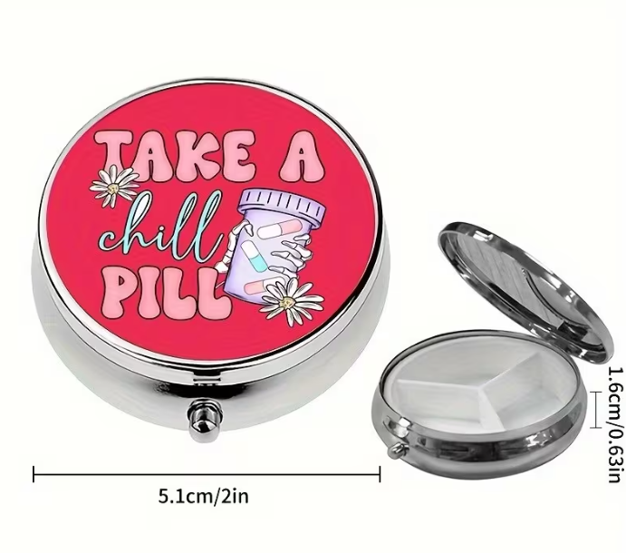 Take a Chill Pill Pill Case – Funny Pill Organizer – Cute Retro Medication Holder – Mental Health Humor Vitamin Box – Gift for Women