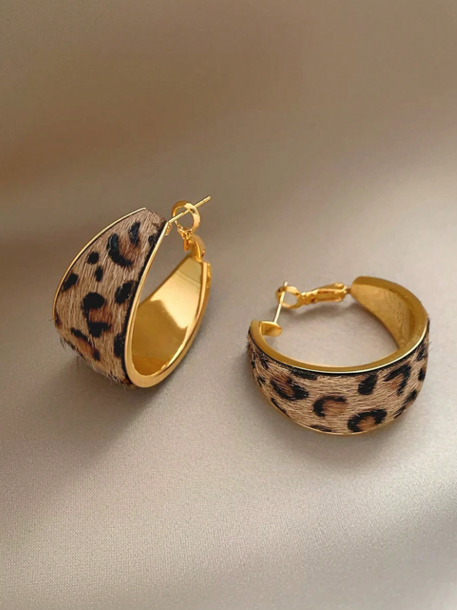 Flocked Leopard Print Hoop Earrings