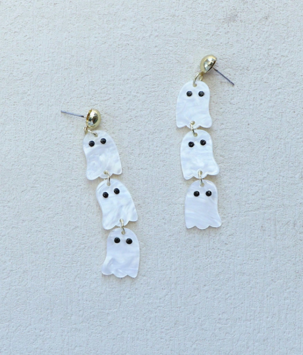 Handmade Halloween Pearlescent Ghost Earrings
