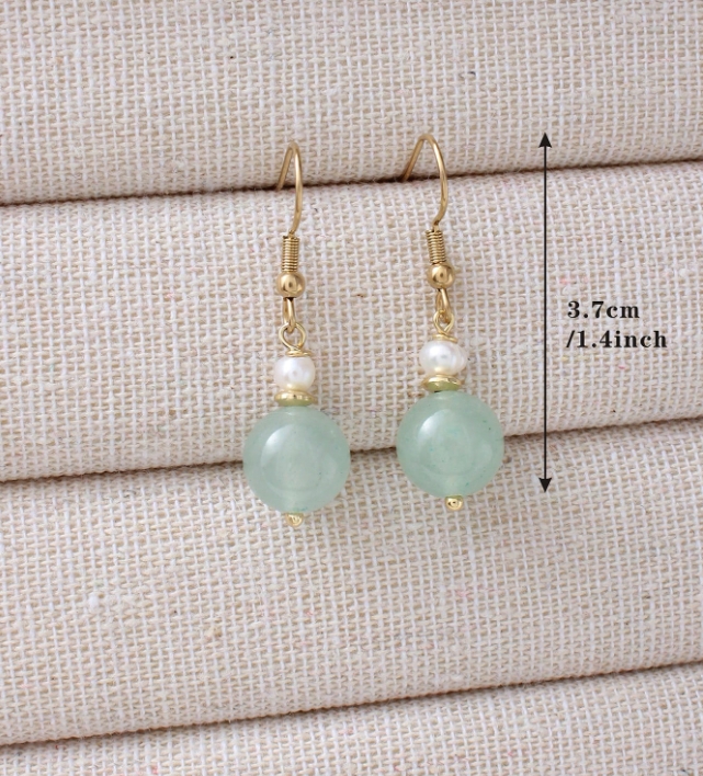 Natural Stone Round Bead Earrings