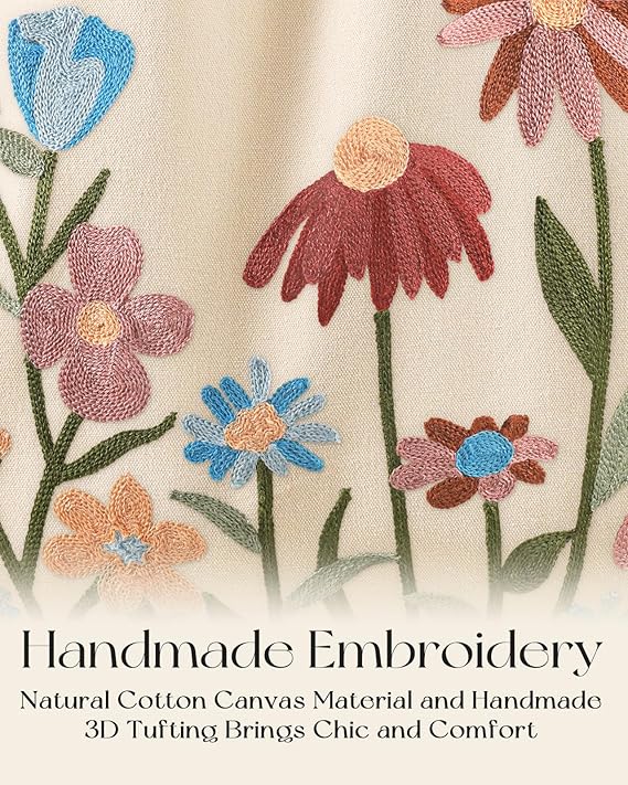 Floral Cluster Embroidered Canvas Tote Bag (spring, mothers day, gifts)