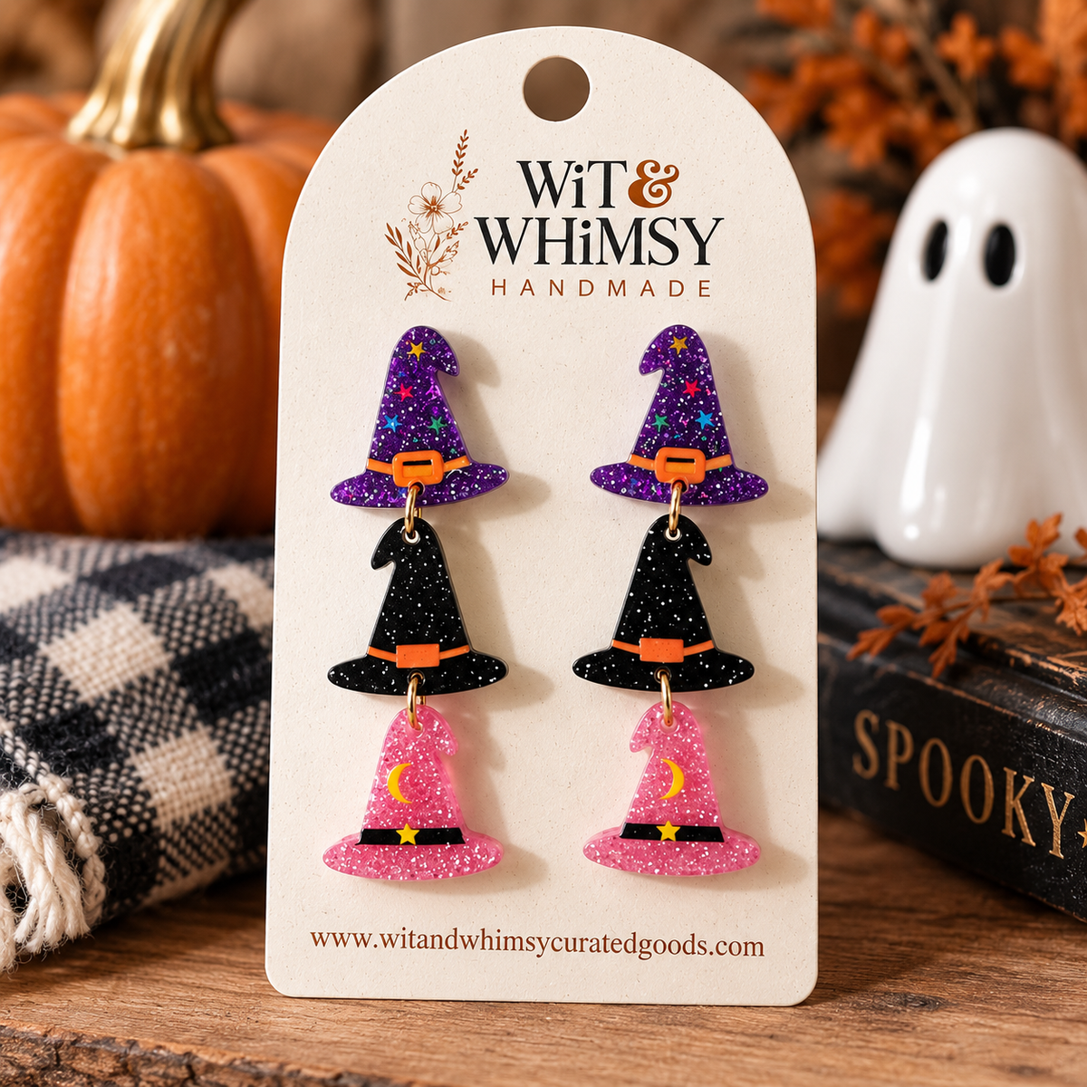 Handmade Halloween Witch Hat Earrings