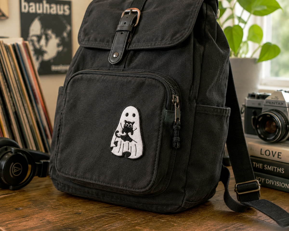 Patch - Spooky Ghost Black Cat Kitten Halloween Horror Goth
