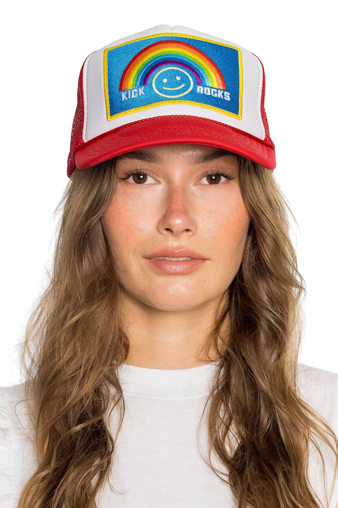 Kick Rocks Trucker Hat in Red Split: Red Split