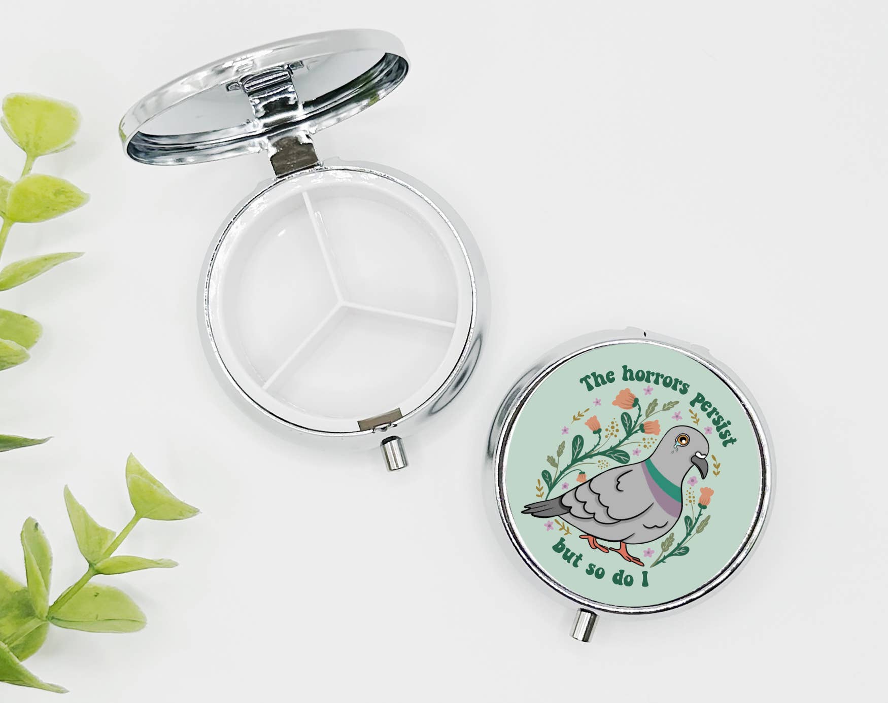 Funny Pigeon Pill Organizer | Hang In There It Gets Worse Pill Box | Travel Vitamin Case | Funny Medication Holder | Gag Gift for Her