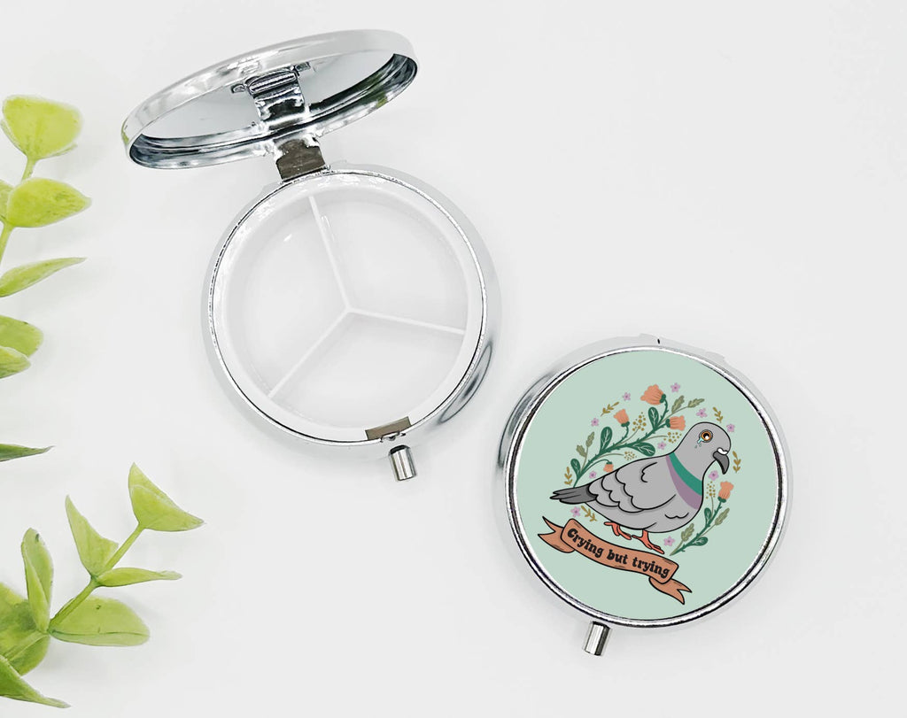 Funny Pigeon Pill Organizer | Hang In There It Gets Worse Pill Box | Travel Vitamin Case | Funny Medication Holder | Gag Gift for Her