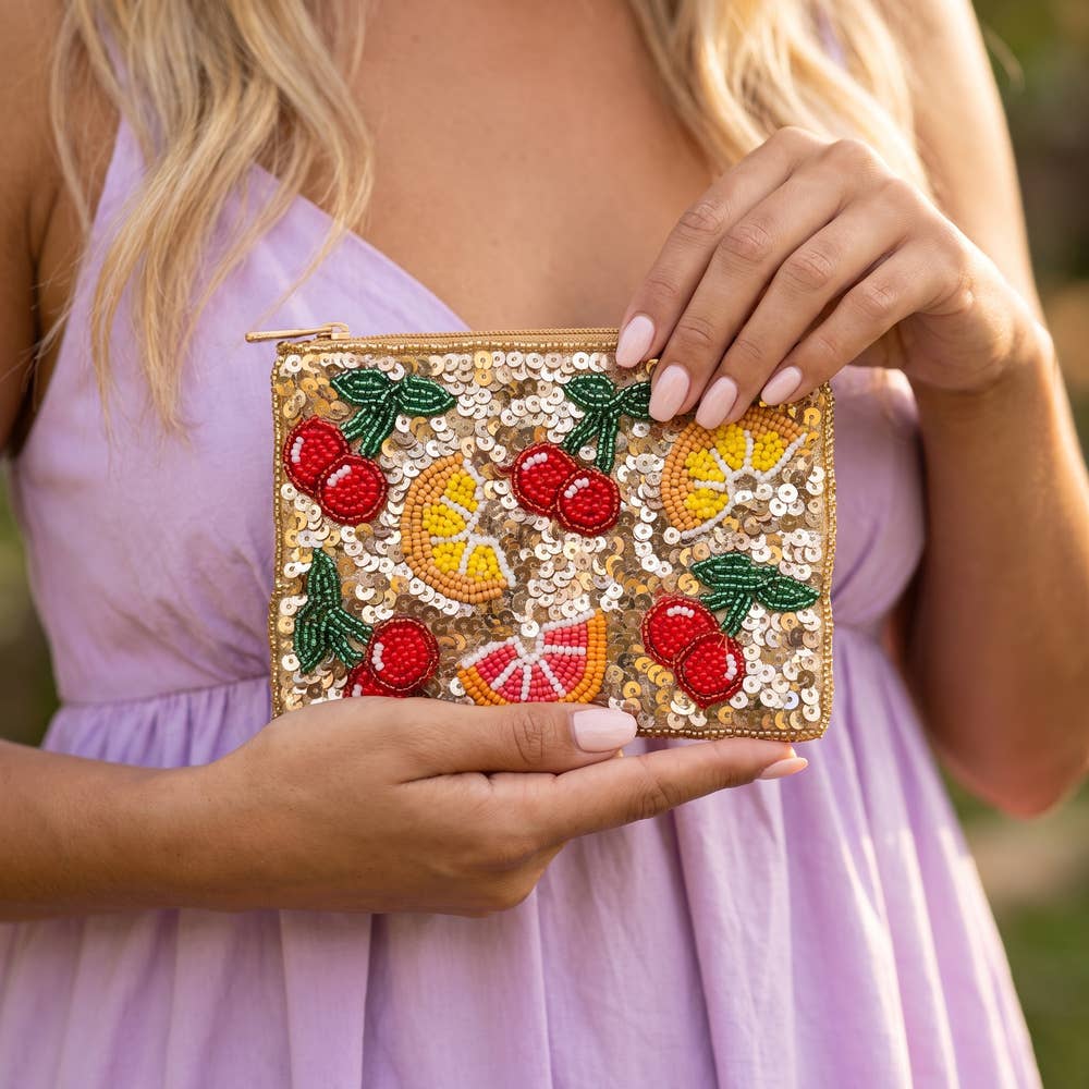 Handmade Sequin Fruit Beaded Coin Pouch