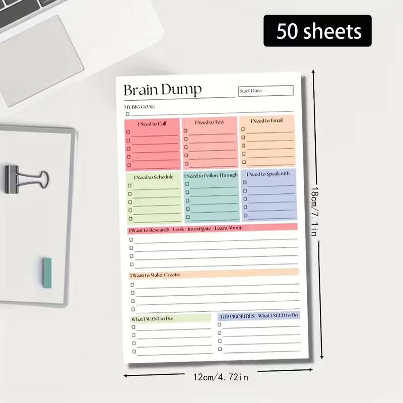 Brain Dump Notepad 50 Pages | Productivity Planner | ADHD Organization Pad | Daily Task List | Goal & Priority Tracker
