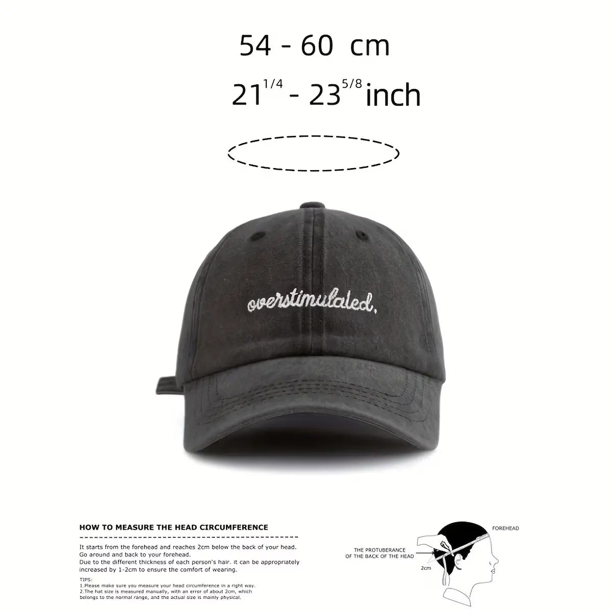 Overstimulated | Women's Washed Baseball Cap | Fashionable Outdoor Retro Street Urban Style Unisex Baseball Cap Curved Brim Dad Hat Sun Hat Suitable for Vacation Beach Travel Hat