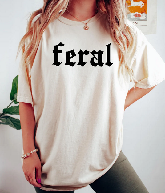 Feral Graphic Tee, Bold Statement Shirt: L
