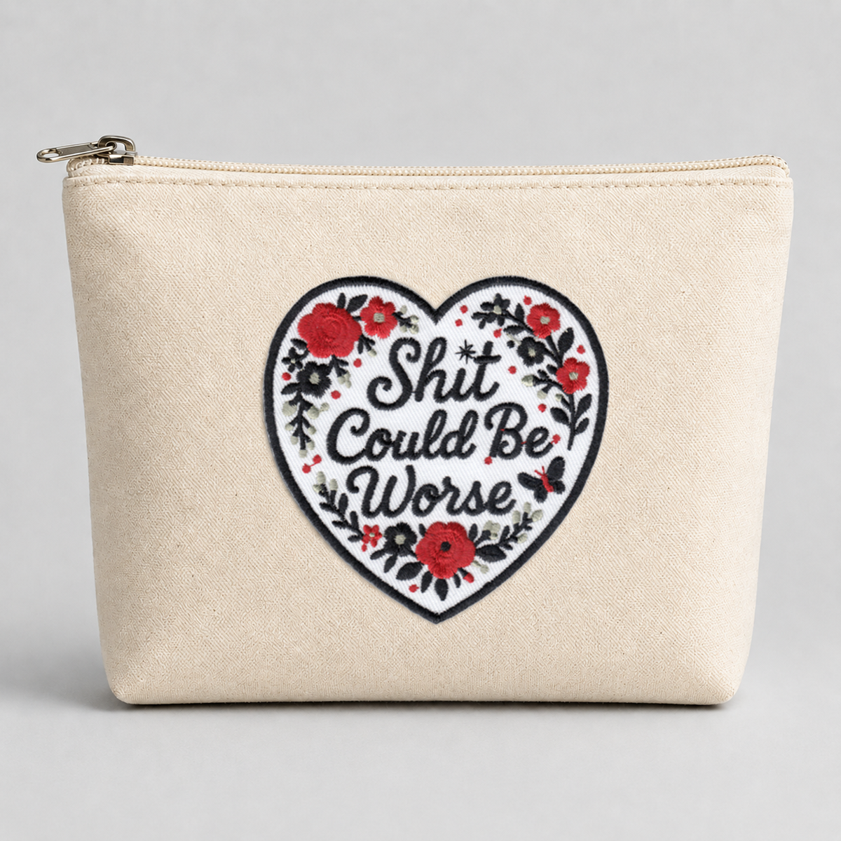 Patch - "Shit Could Be Worse"  Floral Heart Funny Sarcastic: Black & Red