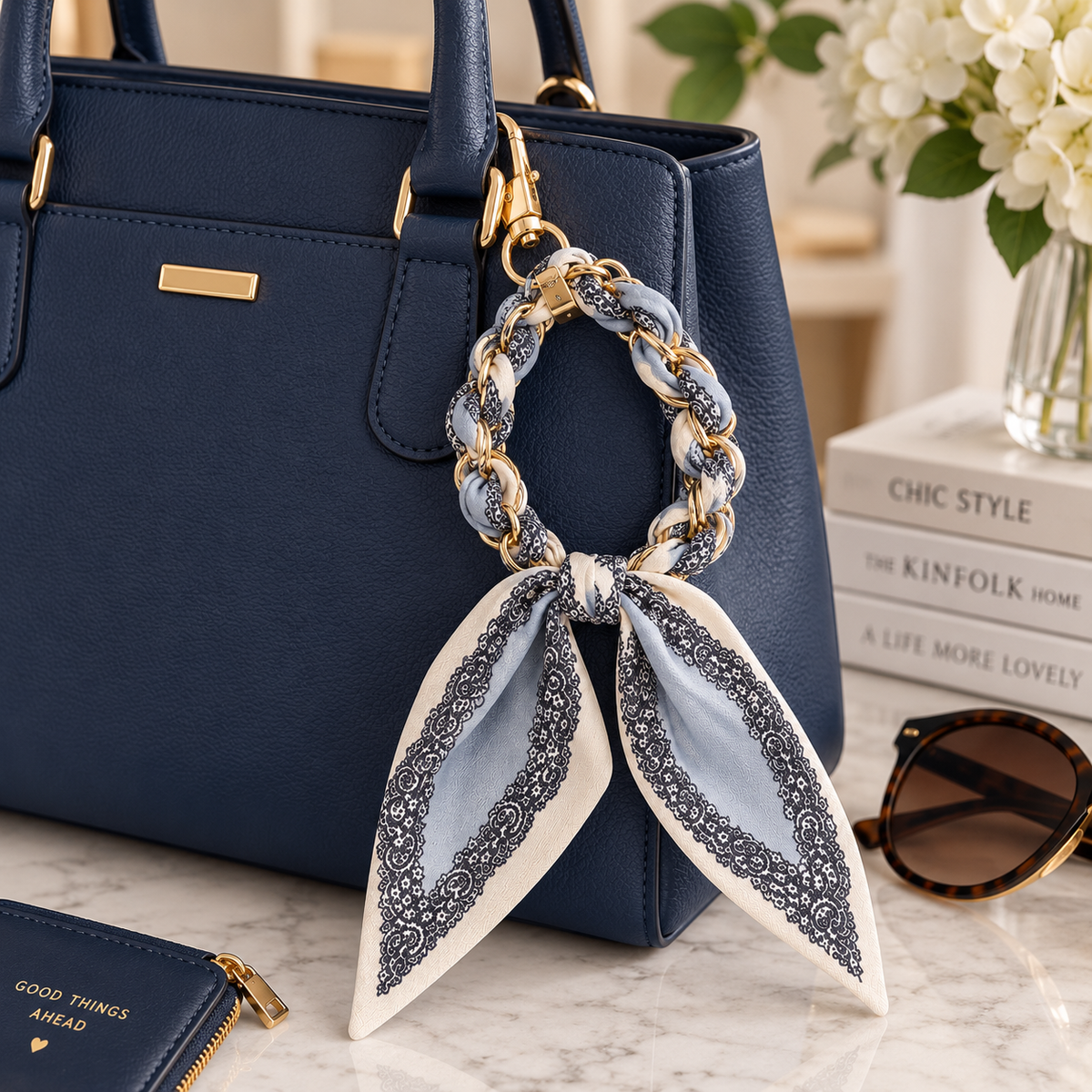Baby Blue Satin Scarf Phone Wrist Strap & Bag Charm | Floral Wristlet | Purse Charm | Stylish Phone Accessory | Gift for Her