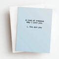 List Of Reasons Love Greeting Card