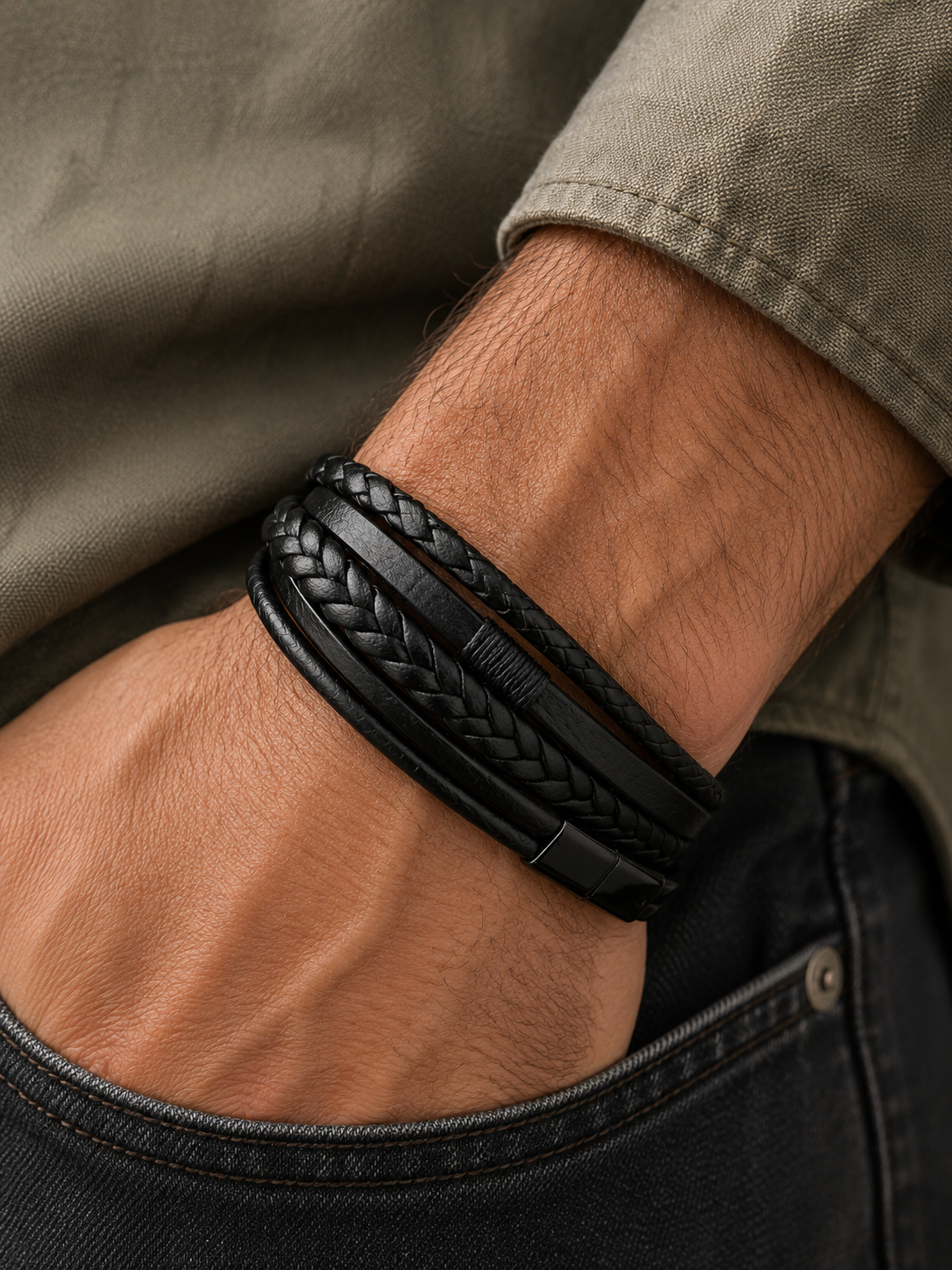 stacked Leather Magnetic Clasp Bracelet