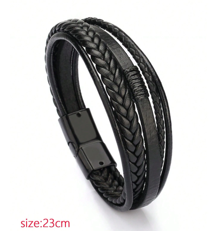 stacked Leather Magnetic Clasp Bracelet