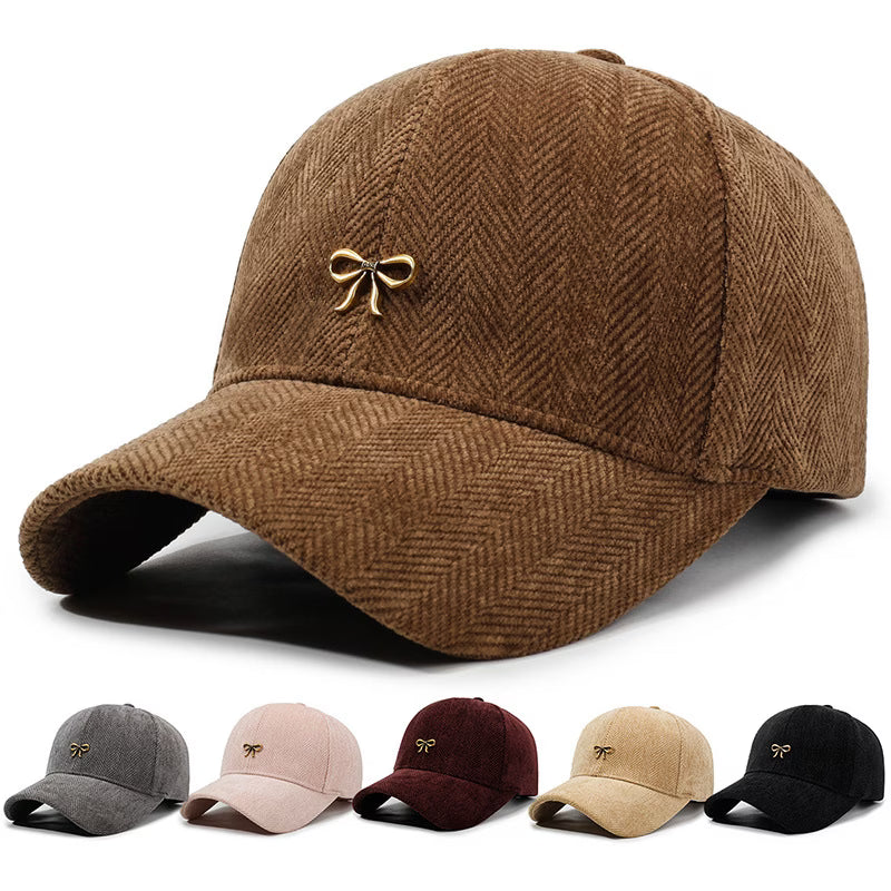 Corduroy Coquette Bow Baseball Cap | Aesthetic Hat | Cute Adjustable Pink Hat | Feminine Bow Embroidery Cap | Trendy Gift for Her