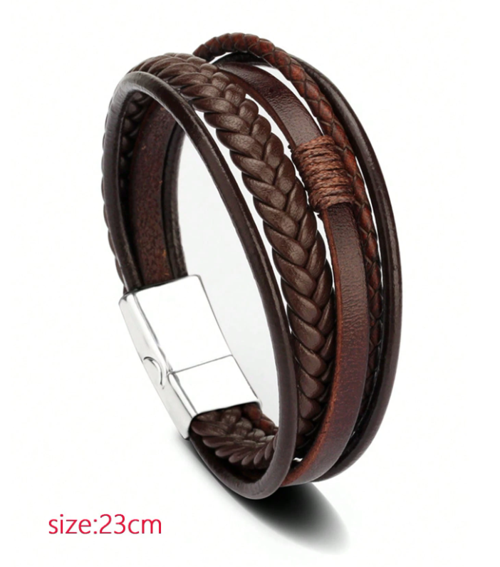 stacked Leather Magnetic Clasp Bracelet