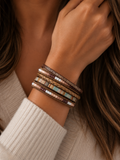 Turquoise and Brown Leather and Faceted Stone Bead Magnetic Clasp Bracelet