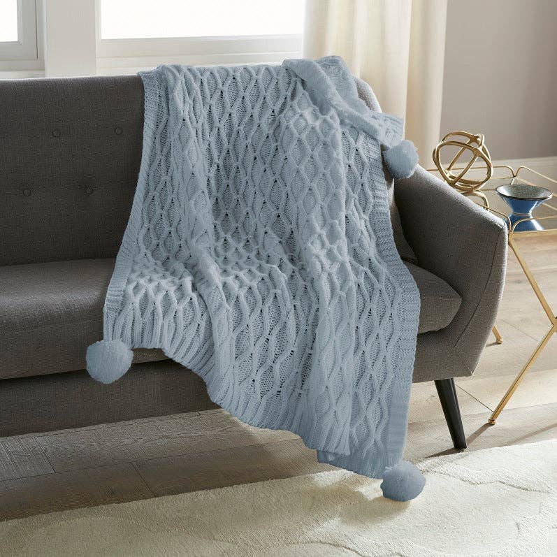 Pom Pom Sweater Knit Throw 50" x 60": IVORY