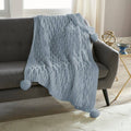 Pom Pom Sweater Knit Throw 50" x 60": SOFT BLUE