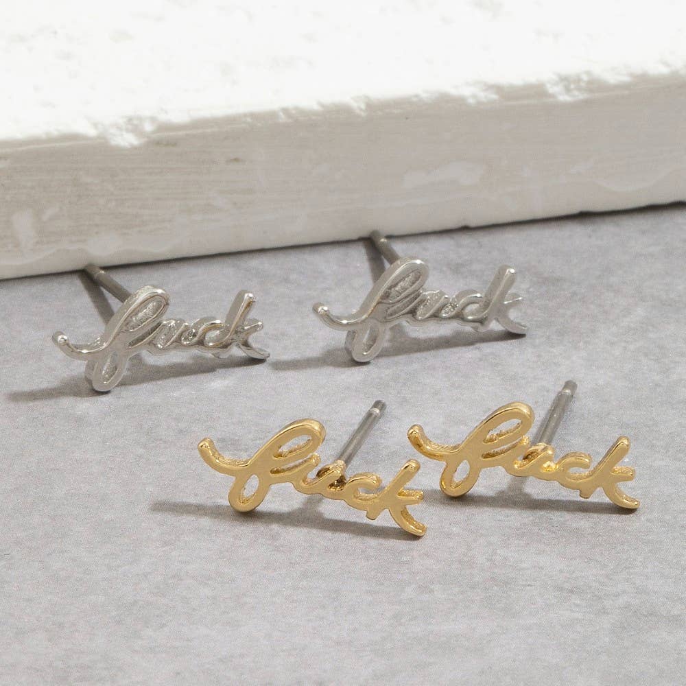 Gold Dipped Handwritten Fuck Print Earrings: Gold