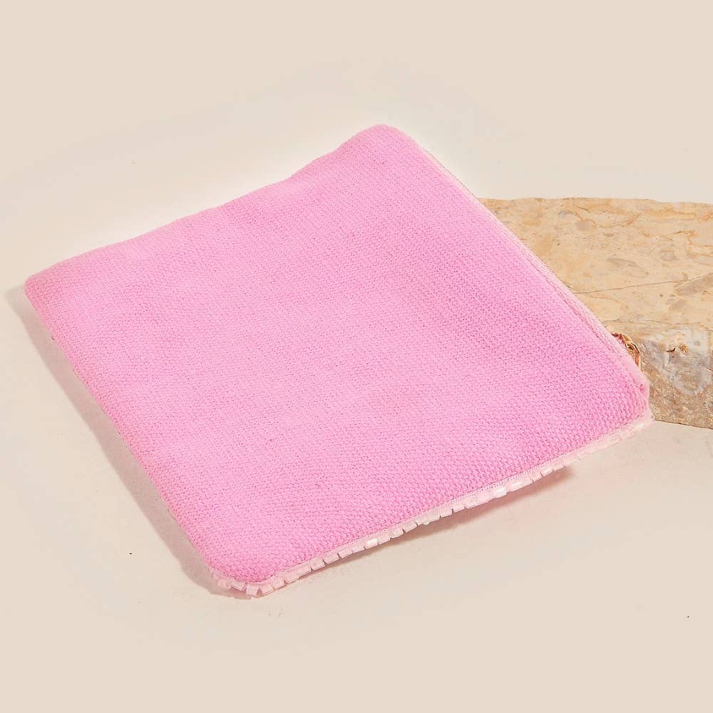 Handmade Daisy Flowers Pink Seed Beaded Coin Purse