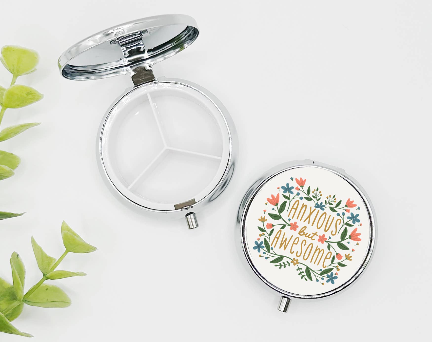 Anxious But Awesome Pill Organizer | Floral Travel Pill Box | Cute Vitamin Case | Mental Health Gift | Medication Holder | Gift for Her